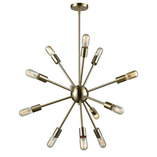 Atlas Lighting Delphine 27in 12-Light Chandelier | Modern Contemporary Satin Brass Metal | Dining Room & Living Room | Model CL11147-BS