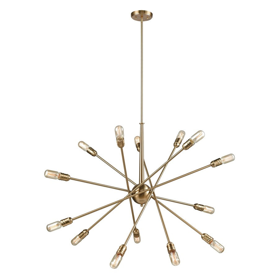 Atlas Lighting Delphine 38in 14-Light Chandelier | Modern Satin Brass Starburst | Dining Room & Living Room | 38 x 38 x 21 in | Model CL11150-BS