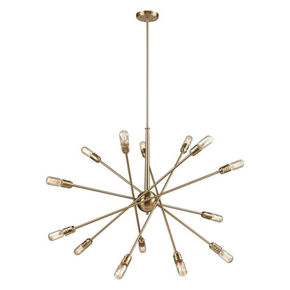 Atlas Lighting Delphine 38in 14-Light Chandelier | Modern Satin Brass Starburst | Dining Room & Living Room | 38 x 38 x 21 in | Model CL11150-BS