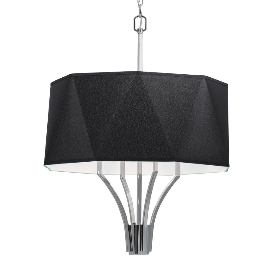 Atlas Lighting Diamond 21in 4-Light Chandelier | Transitional Polished Nickel and Black Fabric Shade | Dining Room & Kitchen | Model CL11151-NK1