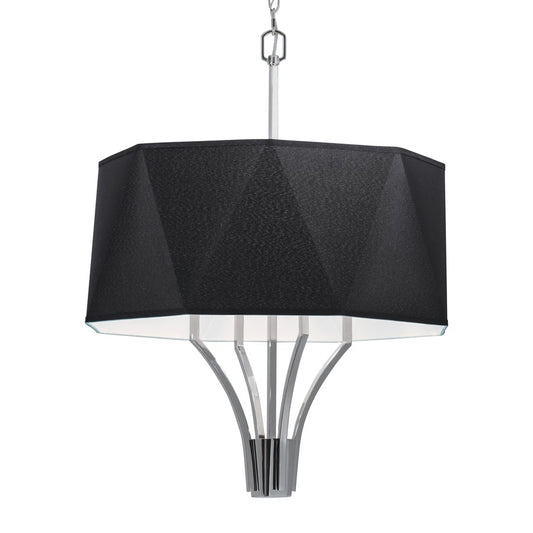 Atlas Lighting Diamond 21in 4-Light Chandelier | Transitional Polished Nickel and Black Fabric Shade | Dining Room & Kitchen | Model CL11151-NK1