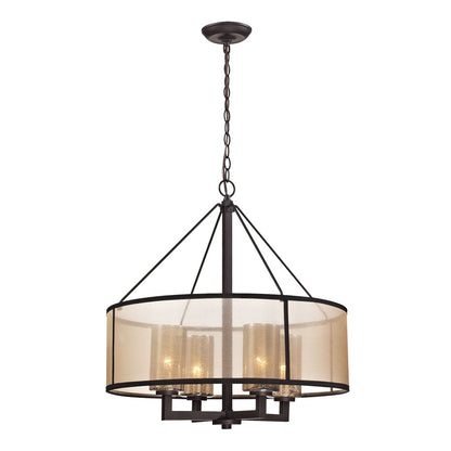 Atlas Lighting Diffusion 24in 4-Light Chandelier | Transitional Oil Rubbed Bronze and Beige Fabric Drum Shade | Dining Room | Model CL11152-BZ