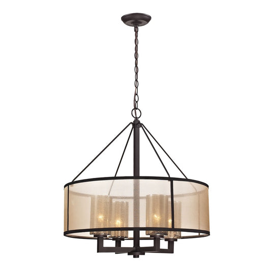 Atlas Lighting Diffusion 24in 4-Light Chandelier | Transitional Oil Rubbed Bronze and Beige Fabric Drum Shade | Dining Room | Model CL11152-BZ