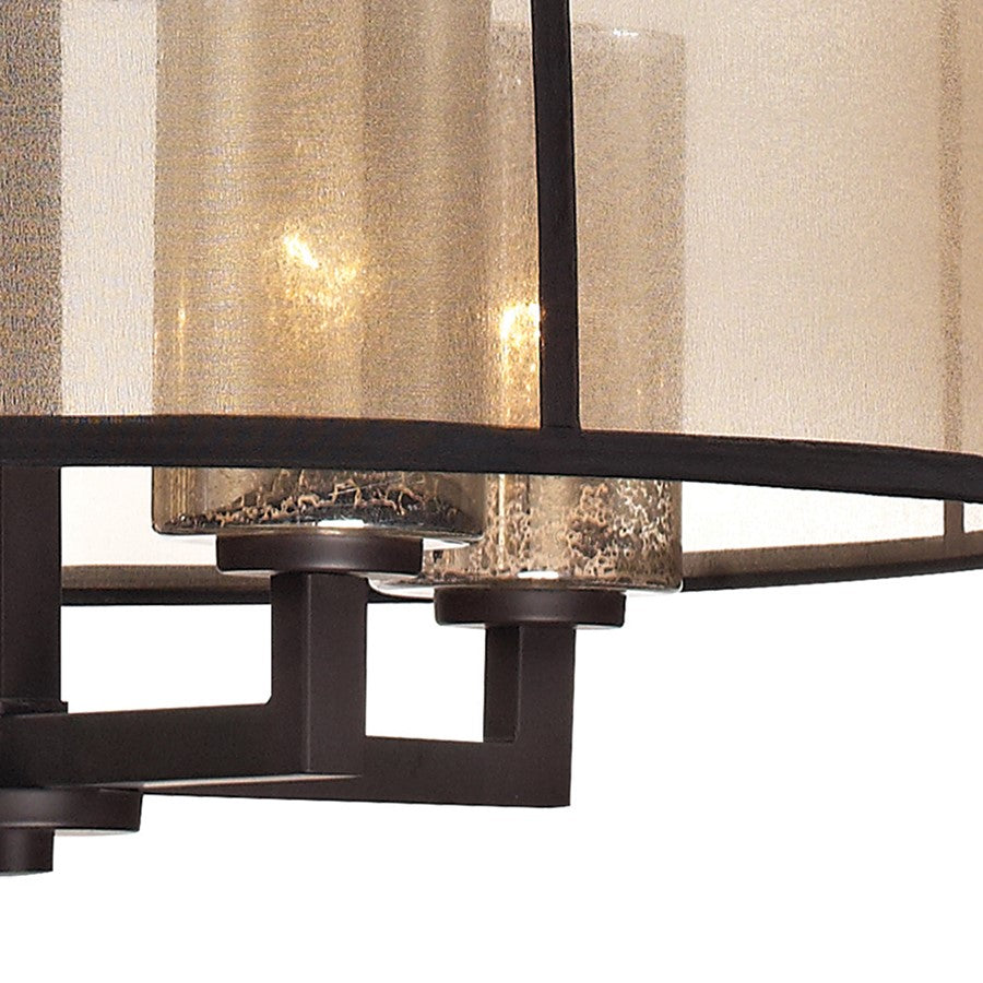 Atlas Lighting Diffusion 24in 4-Light Chandelier | Transitional Oil Rubbed Bronze and Beige Fabric Drum Shade | Dining Room | Model CL11152-BZ