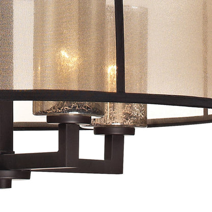 Atlas Lighting Diffusion 24in 4-Light Chandelier | Transitional Oil Rubbed Bronze and Beige Fabric Drum Shade | Dining Room | Model CL11152-BZ