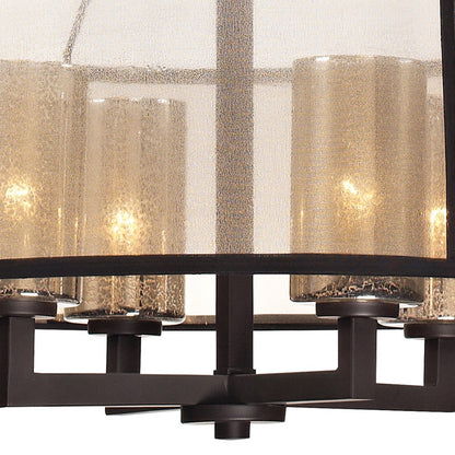 Atlas Lighting Diffusion 24in 4-Light Chandelier | Transitional Oil Rubbed Bronze and Beige Fabric Drum Shade | Dining Room | Model CL11152-BZ