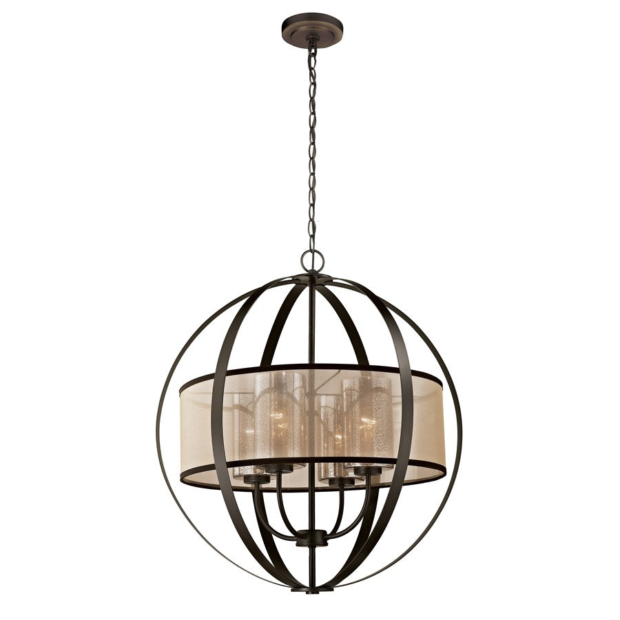 Atlas Lighting Diffusion 24in 4-Light Chandelier | Transitional Oil Rubbed Bronze and Beige Fabric Drum Shade | Dining Room | Model CL11153-BZ