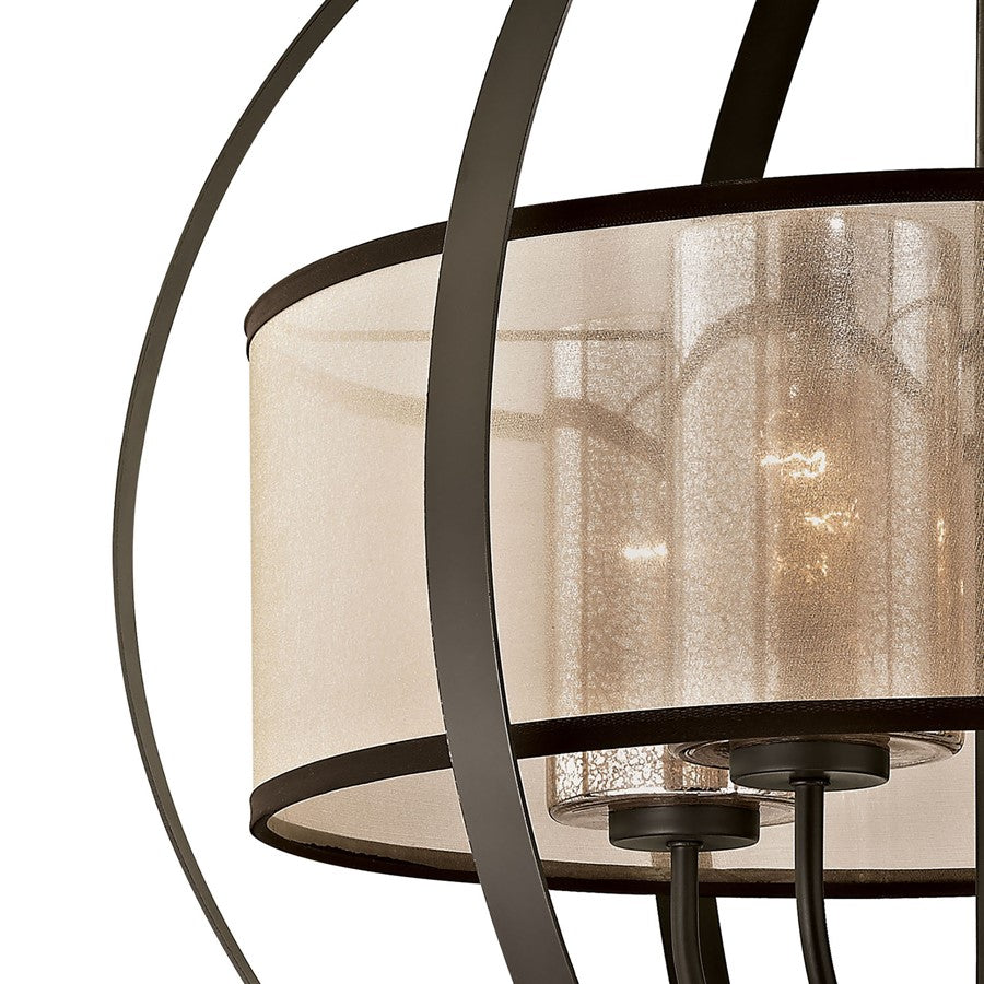 Atlas Lighting Diffusion 24in 4-Light Chandelier | Transitional Oil Rubbed Bronze and Beige Fabric Drum Shade | Dining Room | Model CL11153-BZ