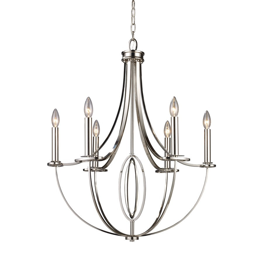 Atlas Lighting Dione 25in 6-Light Chandelier | Transitional Polished Nickel Metal | Dining Room & Living Room | 25 x 25 x 31 in | Model CL11154-NK