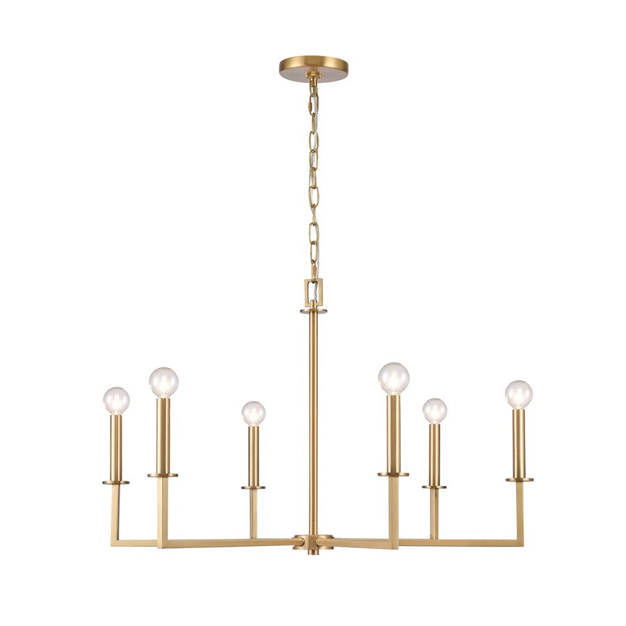 Atlas Lighting Dunne 30in 6-Light Chandelier | Transitional Lacquered Brass Metal | Dining Room & Living Room | 30 x 30 x 19 in | Model CL11158-BS