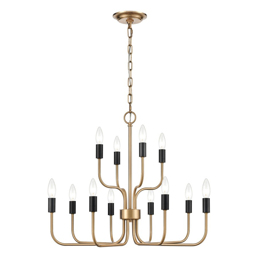 Atlas Lighting Epping Avenue 24in 12-Light Chandelier | Transitional Aged Brass and Matte Black Metal | Dining Room & Living Room | Model CL11164-BS