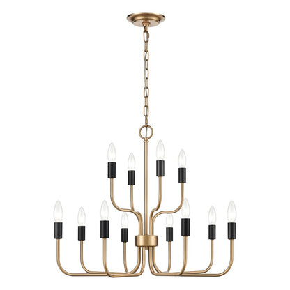 Atlas Lighting Epping Avenue 24in 12-Light Chandelier | Transitional Aged Brass and Matte Black Metal | Dining Room & Living Room | Model CL11164-BS