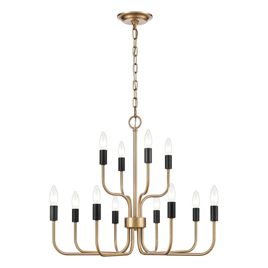 Atlas Lighting Epping Avenue 24in 12-Light Chandelier | Transitional Aged Brass and Matte Black Metal | Dining Room & Living Room | Model CL11164-BS