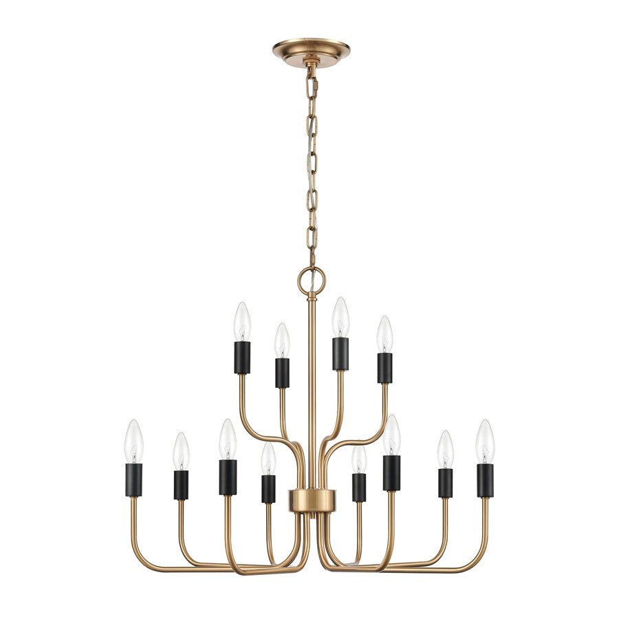 Atlas Lighting Epping Avenue 24in 12-Light Chandelier | Transitional Aged Brass and Matte Black Metal | Dining Room & Living Room | Model CL11164-BS