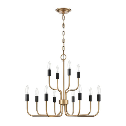 Atlas Lighting Epping Avenue 24in 12-Light Chandelier | Transitional Aged Brass and Matte Black Metal | Dining Room & Living Room | Model CL11164-BS