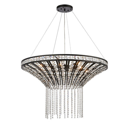 Atlas Lighting Fantania 36in 8-Light Chandelier | Traditional Matte Black and Clear Crystal | Dining Room & Entryway | Model CL11169-BK