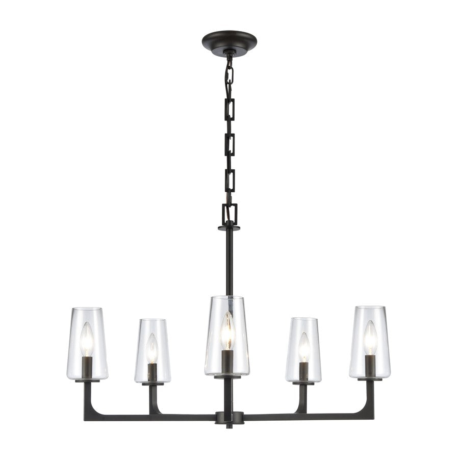 Atlas Lighting Fitzroy 28in 5-Light Chandelier | Transitional Matte Black and Clear Glass | Dining Room & Living Room | Model CL11172-BK