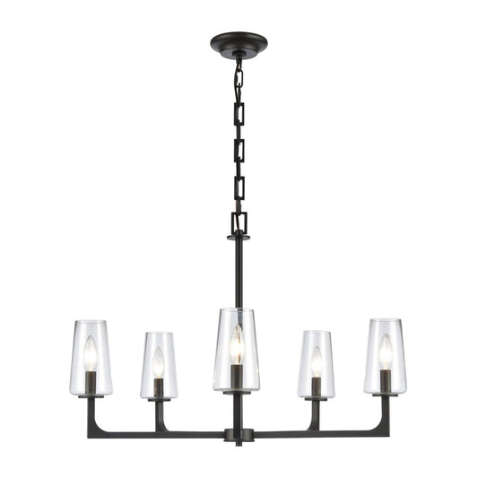 Atlas Lighting Fitzroy 28in 5-Light Chandelier | Transitional Matte Black and Clear Glass | Dining Room & Living Room | Model CL11172-BK