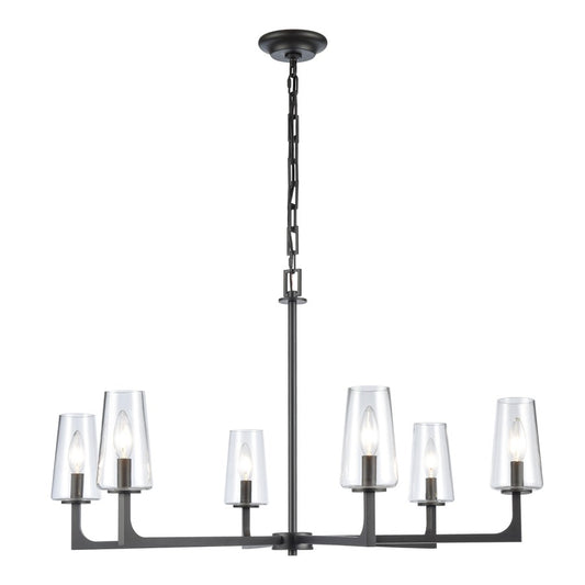 Atlas Lighting Fitzroy 34in 6-Light Chandelier | Transitional Matte Black and Clear Glass | Kitchen Island & Dining Room | Model CL11173-BK