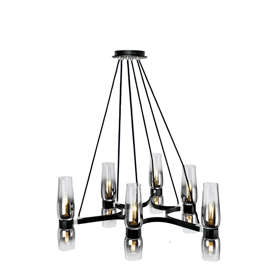 Atlas Lighting Flame 36in 12-Light Chandelier | Modern Matte Black and Clear Glass | Dining Room & Living Room | 36 x 36 x 14.25 in | Model CL11174-BK