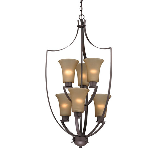 Atlas Lighting Foyer 21in 6-Light Chandelier | Traditional Oil Rubbed Bronze and Amber Glass | Entryway & Dining Room | Model CL11178-BZ2
