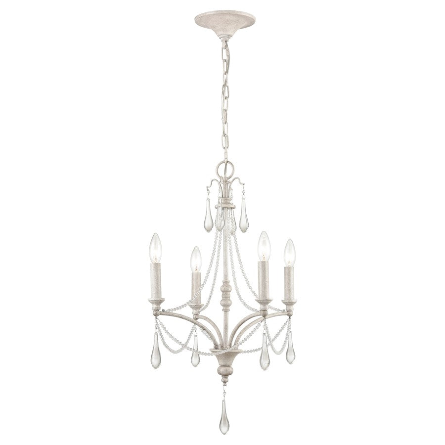 Atlas Lighting French Parlor 16in 4-Light Chandelier | Traditional Vintage White and Clear Crystal | Dining Room & Entryway | Model CL11184-WH