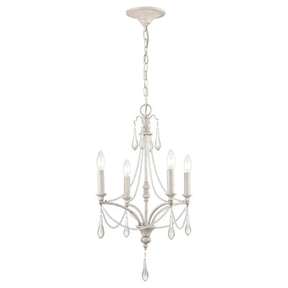 Atlas Lighting French Parlor 16in 4-Light Chandelier | Traditional Vintage White and Clear Crystal | Dining Room & Entryway | Model CL11184-WH
