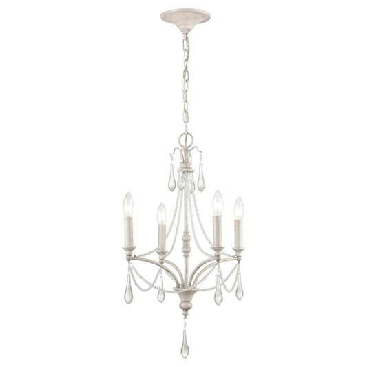 Atlas Lighting French Parlor 16in 4-Light Chandelier | Traditional Vintage White and Clear Crystal | Dining Room & Entryway | Model CL11184-WH
