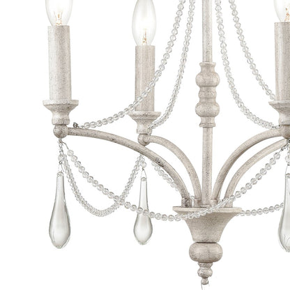 Atlas Lighting French Parlor 16in 4-Light Chandelier | Traditional Vintage White and Clear Crystal | Dining Room & Entryway | Model CL11184-WH