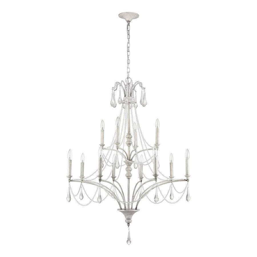 Atlas Lighting French Parlor 36in 12-Light Chandelier | Traditional Vintage White and Clear Crystal Glass | Dining Room & Living | Model CL11186-WH