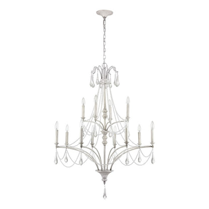 Atlas Lighting French Parlor 36in 12-Light Chandelier | Traditional Vintage White and Clear Crystal Glass | Dining Room & Living | Model CL11186-WH