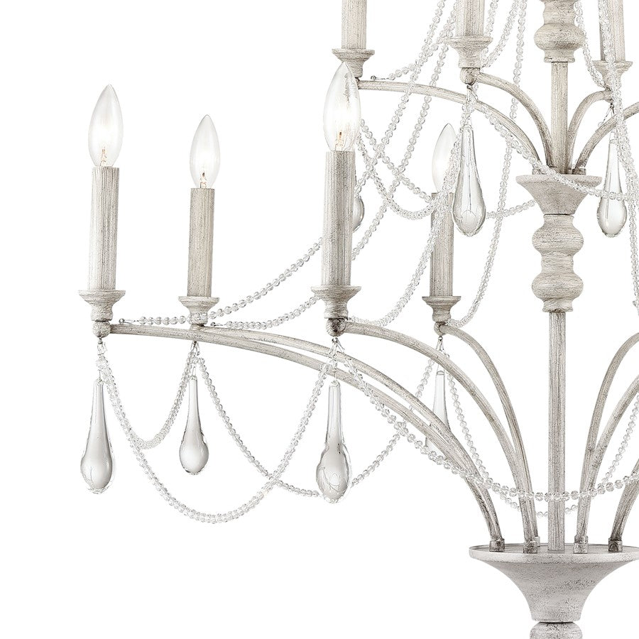 Atlas Lighting French Parlor 36in 12-Light Chandelier | Traditional Vintage White and Clear Crystal Glass | Dining Room & Living | Model CL11186-WH