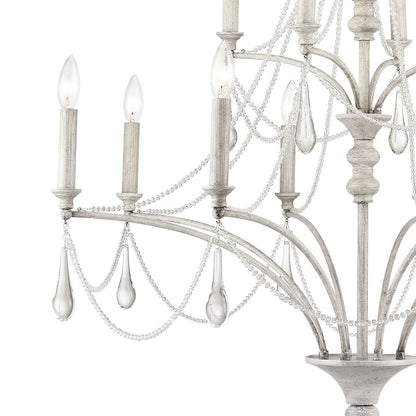 Atlas Lighting French Parlor 36in 12-Light Chandelier | Traditional Vintage White and Clear Crystal Glass | Dining Room & Living | Model CL11186-WH