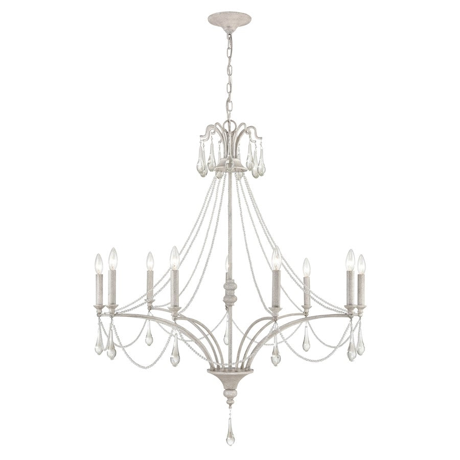 Atlas Lighting French Parlor 38in 9-Light Chandelier | Traditional Vintage White and Clear Crystal Glass | Dining Room & Living | Model CL11187-WH