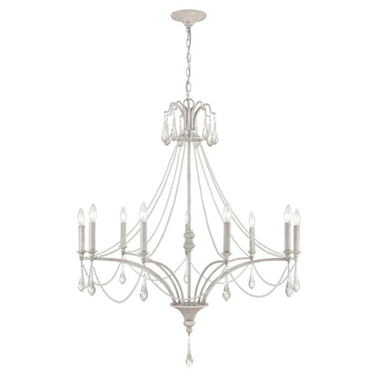Atlas Lighting French Parlor 38in 9-Light Chandelier | Traditional Vintage White and Clear Crystal Glass | Dining Room & Living | Model CL11187-WH