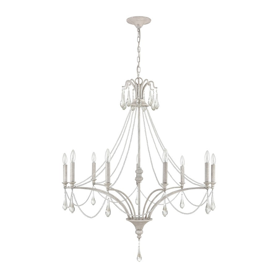 Atlas Lighting French Parlor 38in 9-Light Chandelier | Traditional Vintage White and Clear Crystal Glass | Dining Room & Living | Model CL11187-WH