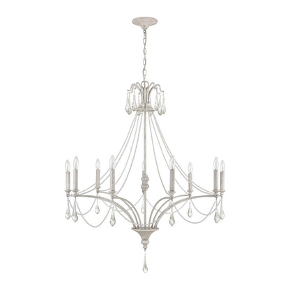 Atlas Lighting French Parlor 38in 9-Light Chandelier | Traditional Vintage White and Clear Crystal Glass | Dining Room & Living | Model CL11187-WH
