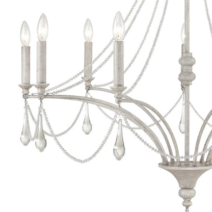 Atlas Lighting French Parlor 38in 9-Light Chandelier | Traditional Vintage White and Clear Crystal Glass | Dining Room & Living | Model CL11187-WH