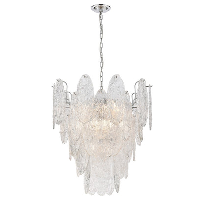 Atlas Lighting Frozen Cascade 26in 9-Light Chandelier | Traditional Polished Chrome and Clear Textured Glass | Dining Room | Model CL11188-CH