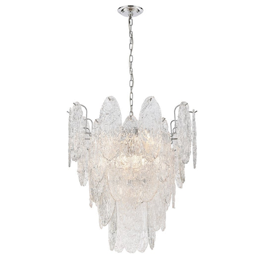 Atlas Lighting Frozen Cascade 26in 9-Light Chandelier | Traditional Polished Chrome and Clear Textured Glass | Dining Room | Model CL11188-CH