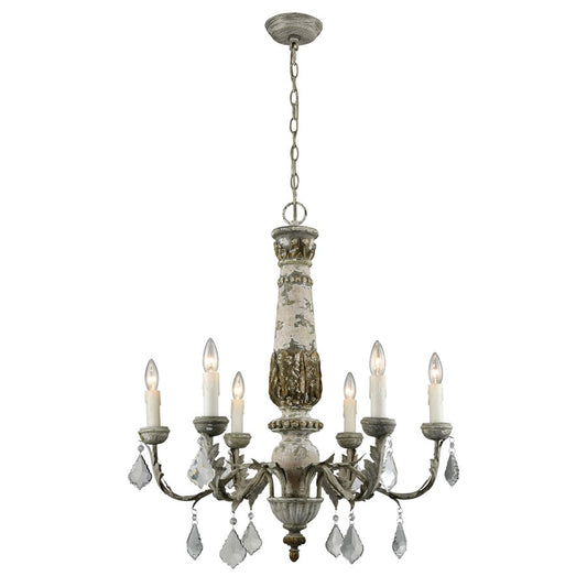 Atlas Lighting Genevieve 28in 6-Light Chandelier | Traditional Aged Gray Metal and Composite | Dining Room & Living Room | Model CL11189-GY