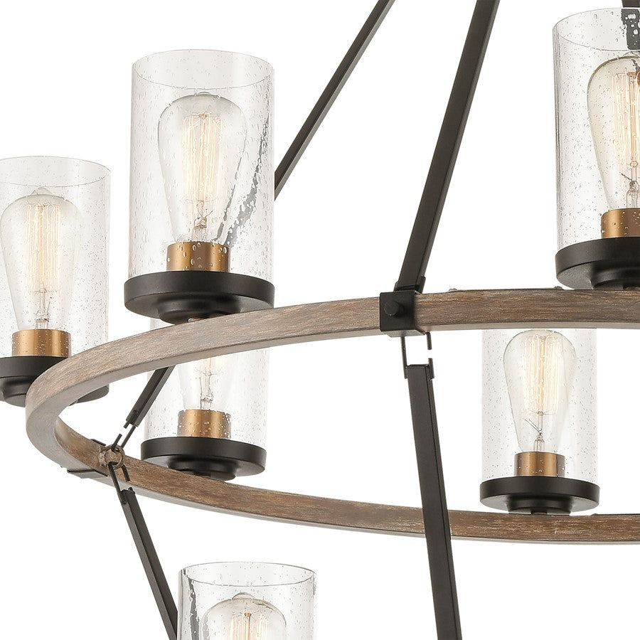 Atlas Lighting Geringer 36in 12-Light Chandelier | Transitional Charcoal Beechwood and Burnished Brass with Clear Seeded Glass | Model CL11191-BK