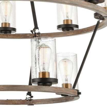 Atlas Lighting Geringer 36in 12-Light Chandelier | Transitional Charcoal Beechwood and Burnished Brass with Clear Seeded Glass | Model CL11191-BK