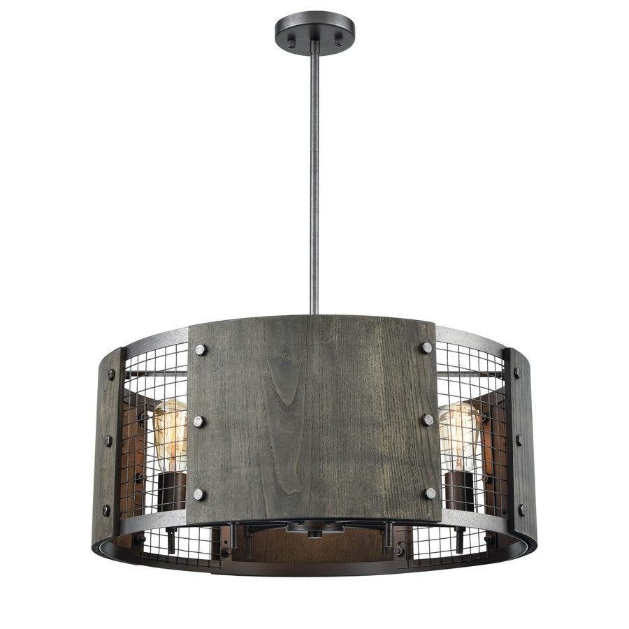 Atlas Lighting Halstead 24in 6-Light Chandelier | Transitional Ash Gray Wood and Dark Graphite Metal | Dining Room & Kitchen | Model CL11194-GY