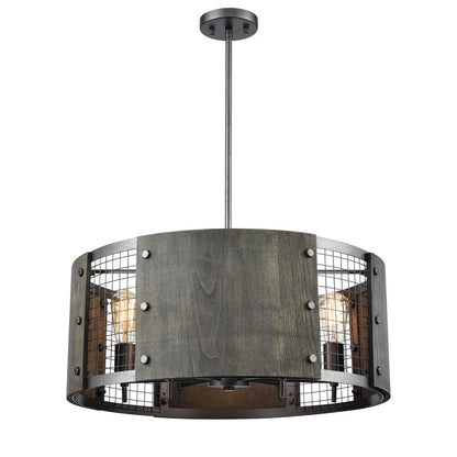 Atlas Lighting Halstead 24in 6-Light Chandelier | Transitional Ash Gray Wood and Dark Graphite Metal | Dining Room & Kitchen | Model CL11194-GY
