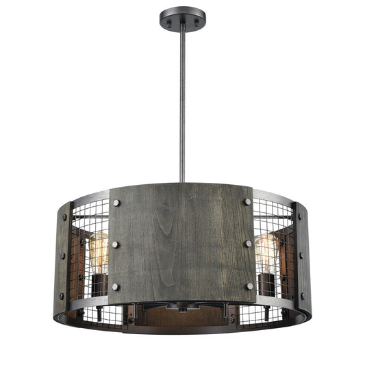 Atlas Lighting Halstead 24in 6-Light Chandelier | Transitional Ash Gray Wood and Dark Graphite Metal | Dining Room & Kitchen | Model CL11194-GY
