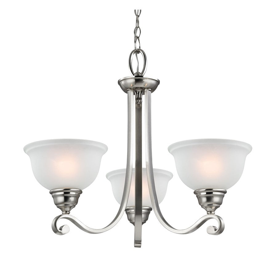 Atlas Lighting Hamilton 25in 3-Light Chandelier | Traditional Brushed Nickel and White Glass | Dining Room & Kitchen Island | Model CL11195-NK