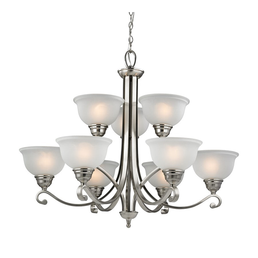 Atlas Lighting Hamilton 36in 9-Light Chandelier | Traditional Brushed Nickel and White Glass | Dining Room & Kitchen Island | Model CL11196-NK