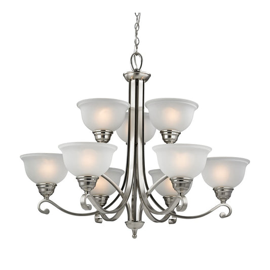 Atlas Lighting Hamilton 36in 9-Light Chandelier | Traditional Brushed Nickel and White Glass | Dining Room & Kitchen Island | Model CL11196-NK