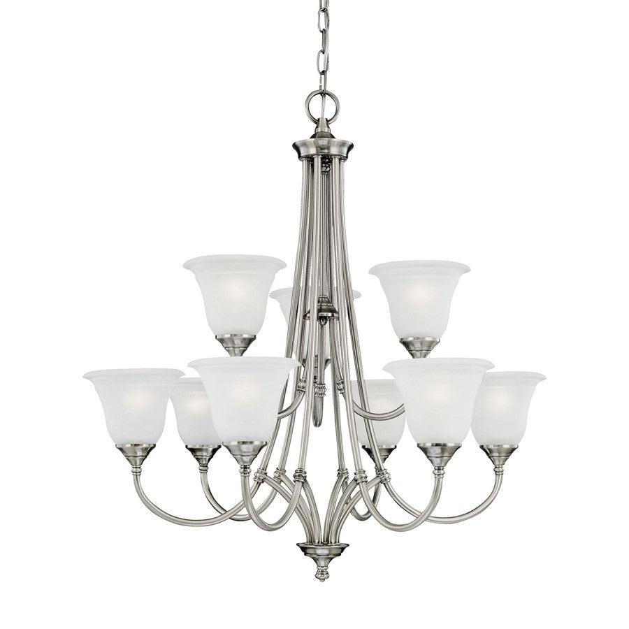 Atlas Lighting Harmony 31in 9-Light Chandelier | Traditional Satin Pewter and Frosted Glass | Dining Room & Living Room | Model CL11197-SV